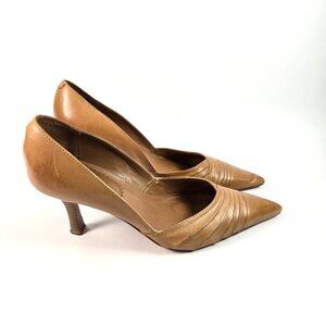 ALDO Womens Leather Pointed Toe Pumps Size 39 8.5 Brown Pleated High Heels